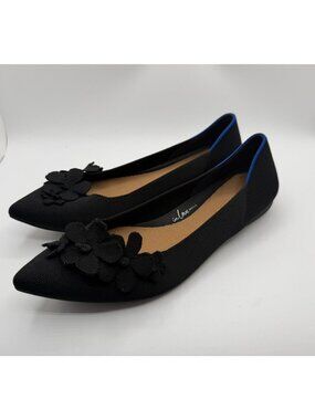 Rothy's Petal Point II Flats Women Size 10 Black Knit Slip On Ballet Shoes